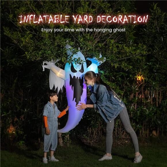 5FT Color Changing Halloween Inflatable Yard Decor - Hanging Ghost - Picture 2 of 7